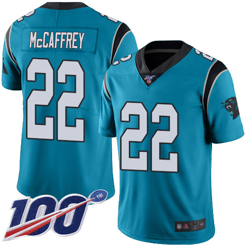 Carolina Panthers Limited Blue Men Christian McCaffrey Jersey NFL Football #22 100th Season Rush Vapor Untouchable